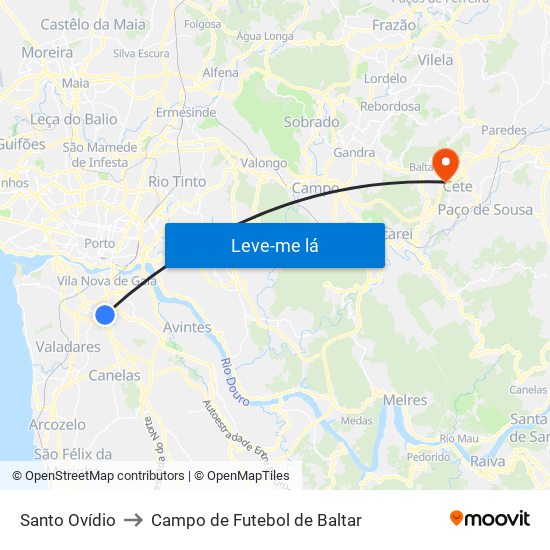 Santo Ovídio to Campo de Futebol de Baltar map