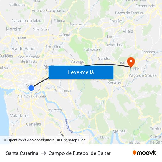 Santa Catarina to Campo de Futebol de Baltar map