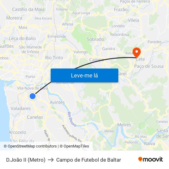 D.João II (Metro) to Campo de Futebol de Baltar map