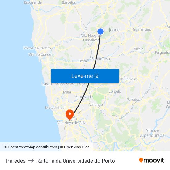 Paredes to Reitoria da Universidade do Porto map