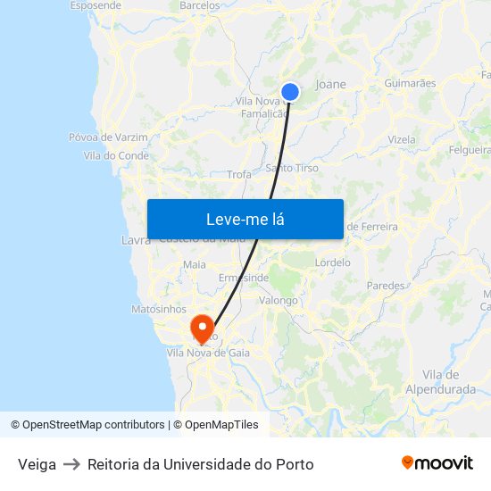 Veiga to Reitoria da Universidade do Porto map