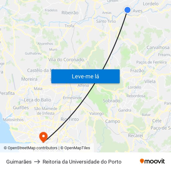 Guimarães to Reitoria da Universidade do Porto map