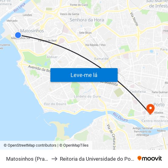 Matosinhos (Praia) to Reitoria da Universidade do Porto map