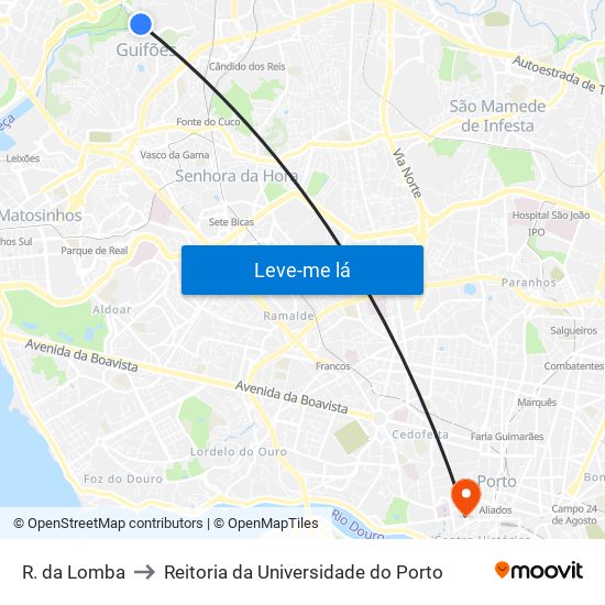 R. da Lomba to Reitoria da Universidade do Porto map