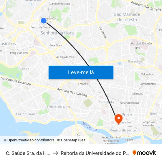 C. Saúde Sra. da Hora to Reitoria da Universidade do Porto map