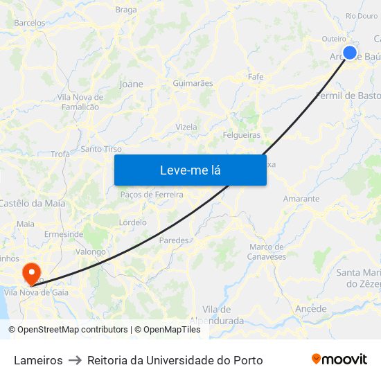 Lameiros to Reitoria da Universidade do Porto map