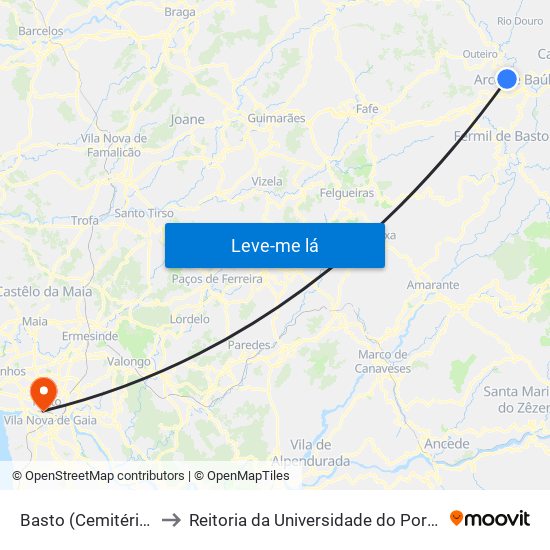 Basto (Cemitério) to Reitoria da Universidade do Porto map