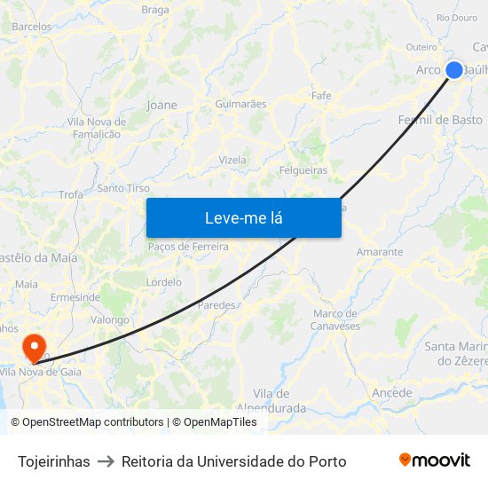 Tojeirinhas to Reitoria da Universidade do Porto map
