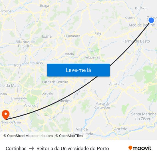 Cortinhas to Reitoria da Universidade do Porto map
