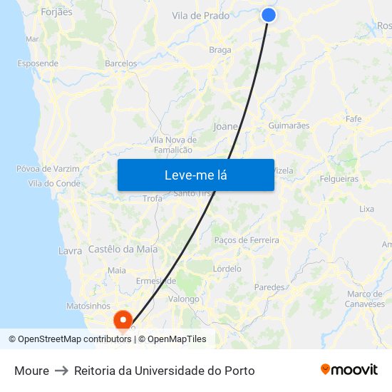 Moure to Reitoria da Universidade do Porto map