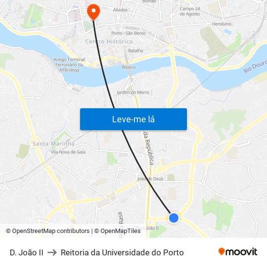 D. João II to Reitoria da Universidade do Porto map