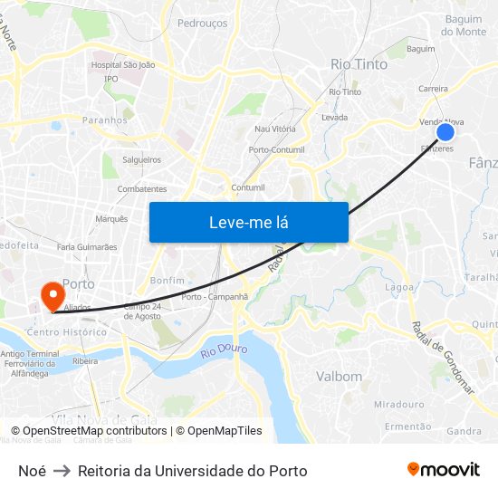 Noé to Reitoria da Universidade do Porto map