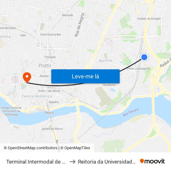 Terminal Intermodal de Campanhã to Reitoria da Universidade do Porto map