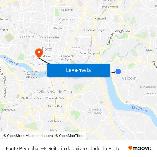 Fonte Pedrinha to Reitoria da Universidade do Porto map