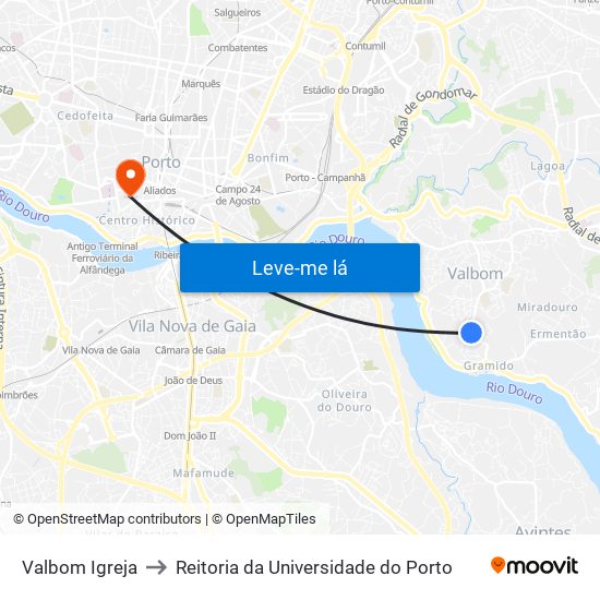 Valbom Igreja to Reitoria da Universidade do Porto map