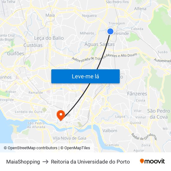 MaiaShopping to Reitoria da Universidade do Porto map