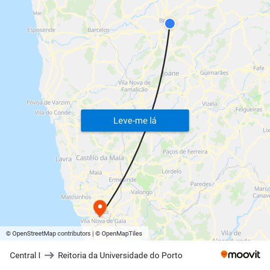 Central I to Reitoria da Universidade do Porto map