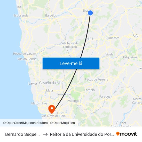Bernardo Sequeira to Reitoria da Universidade do Porto map