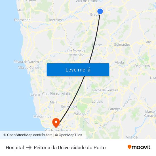 Hospital to Reitoria da Universidade do Porto map