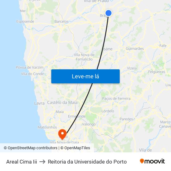AREAL CIMA III to Reitoria da Universidade do Porto map
