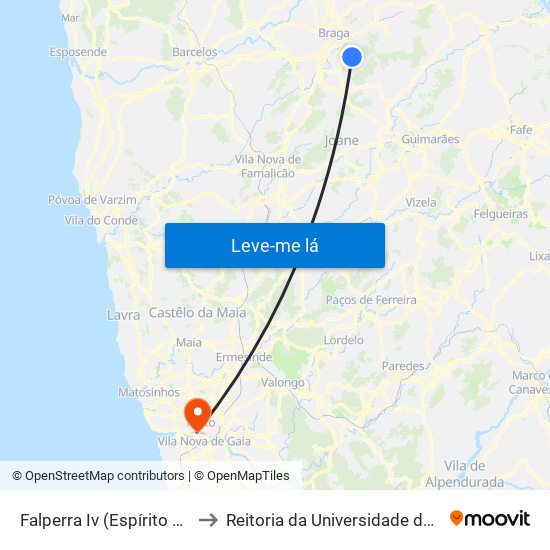 Falperra Iv (Espírito Santo) to Reitoria da Universidade do Porto map