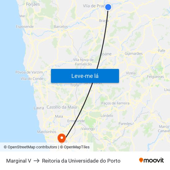 Marginal V to Reitoria da Universidade do Porto map