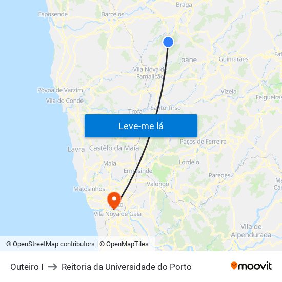 Outeiro I to Reitoria da Universidade do Porto map