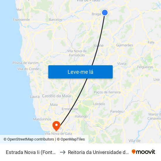 Estrada Nova Ii (Fonte Grilo) to Reitoria da Universidade do Porto map