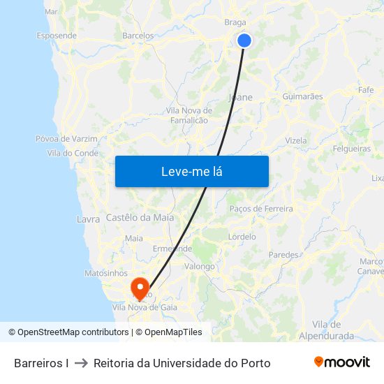 Barreiros I to Reitoria da Universidade do Porto map