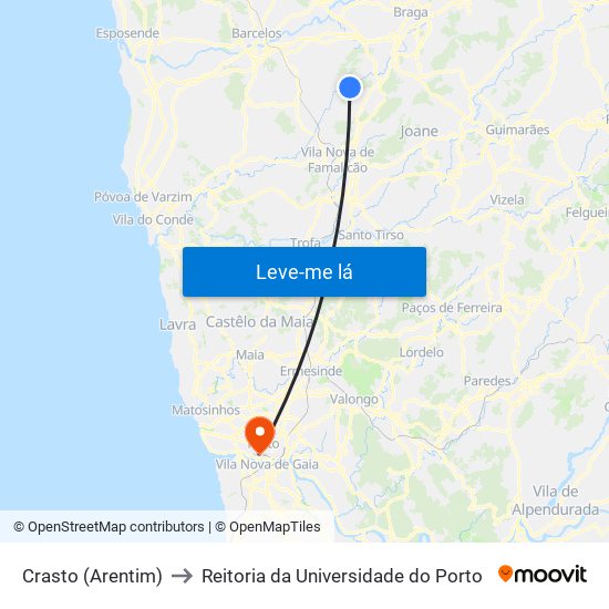 Crasto (Arentim) to Reitoria da Universidade do Porto map