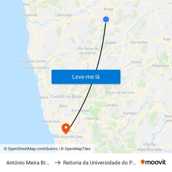 ANTÓNIO MEIRA BRAGA to Reitoria da Universidade do Porto map