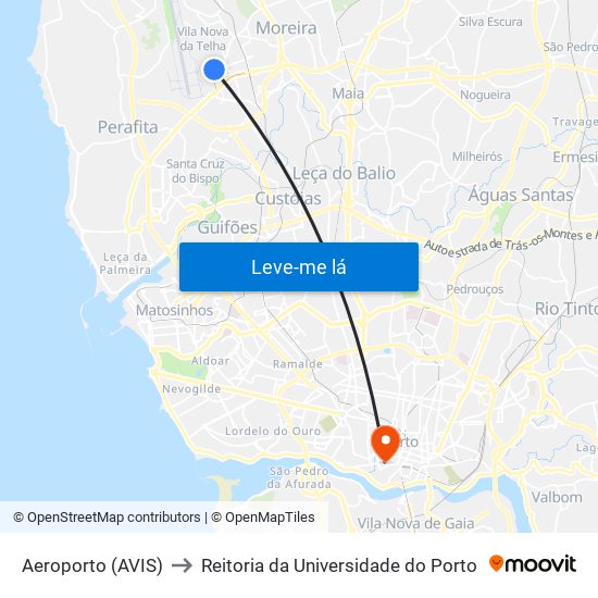 Aeroporto (AVIS) to Reitoria da Universidade do Porto map