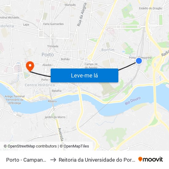 Porto - Campanhã to Reitoria da Universidade do Porto map