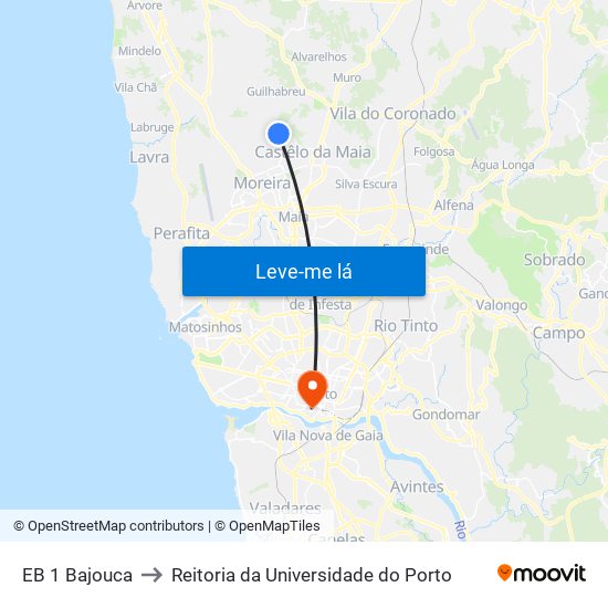 EB 1 Bajouca to Reitoria da Universidade do Porto map