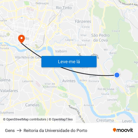 Gens to Reitoria da Universidade do Porto map