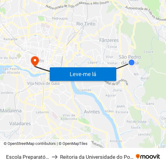 Escola Preparatória to Reitoria da Universidade do Porto map
