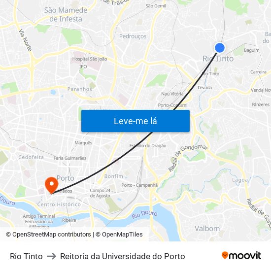 Rio Tinto to Reitoria da Universidade do Porto map