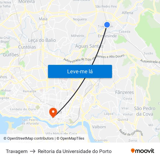 Travagem to Reitoria da Universidade do Porto map
