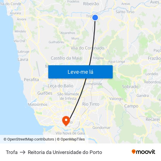 Trofa to Reitoria da Universidade do Porto map