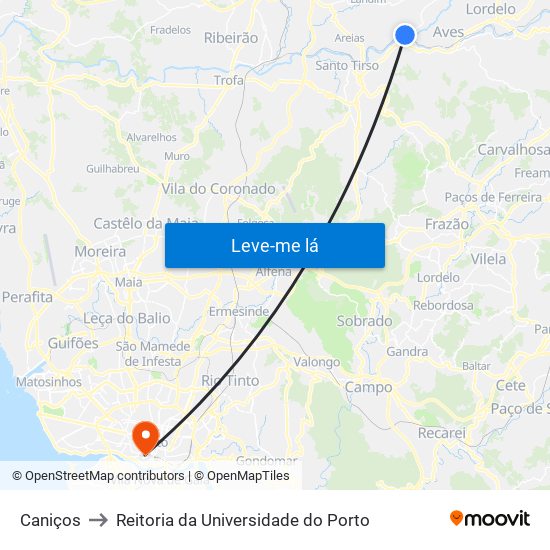Caniços to Reitoria da Universidade do Porto map