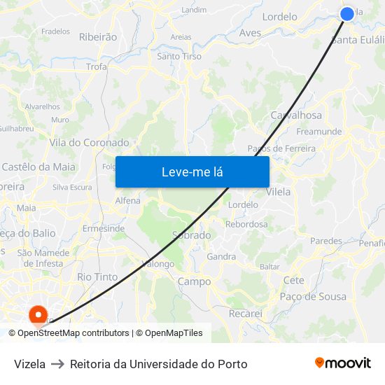 Vizela to Reitoria da Universidade do Porto map