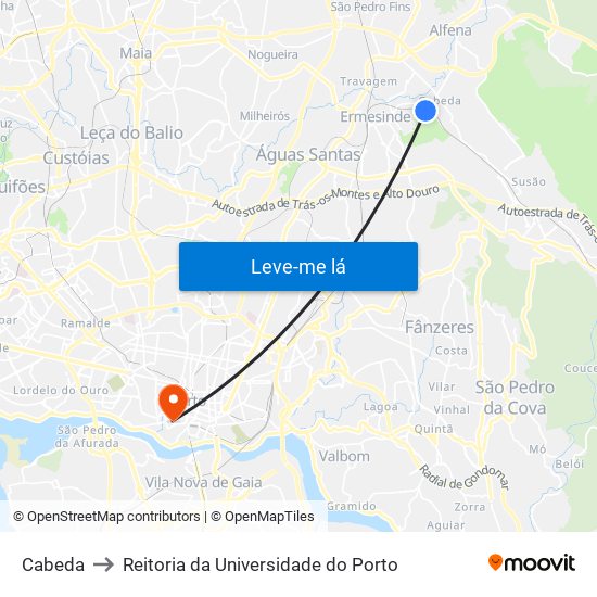 Cabeda to Reitoria da Universidade do Porto map