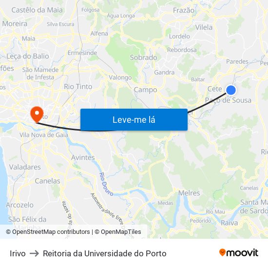 Irivo to Reitoria da Universidade do Porto map