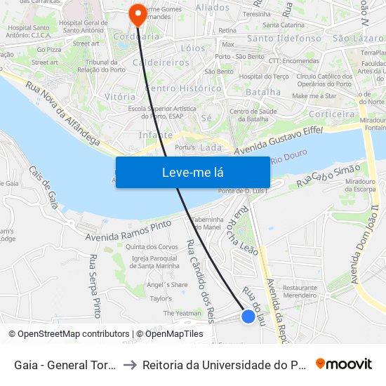 Gaia - General Torres to Reitoria da Universidade do Porto map