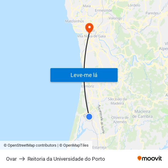 Ovar to Reitoria da Universidade do Porto map