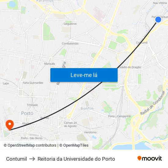 Contumil to Reitoria da Universidade do Porto map