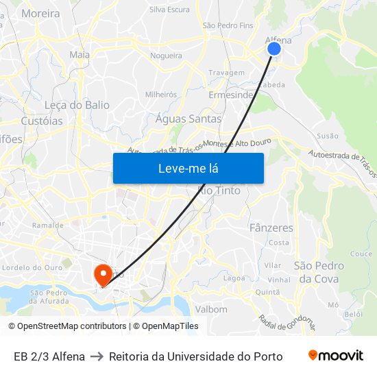 EB 2/3 Alfena to Reitoria da Universidade do Porto map