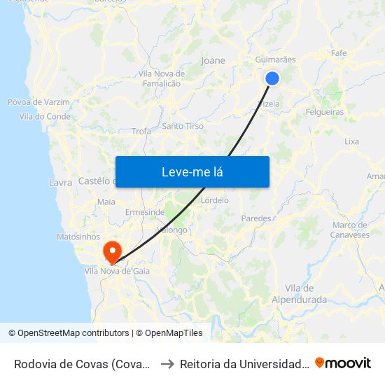 Rodovia de Covas (Covas (Estação)) to Reitoria da Universidade do Porto map