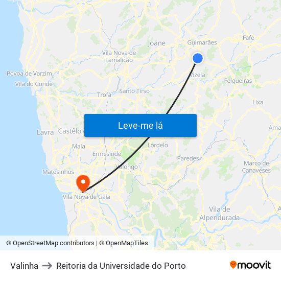Valinha to Reitoria da Universidade do Porto map