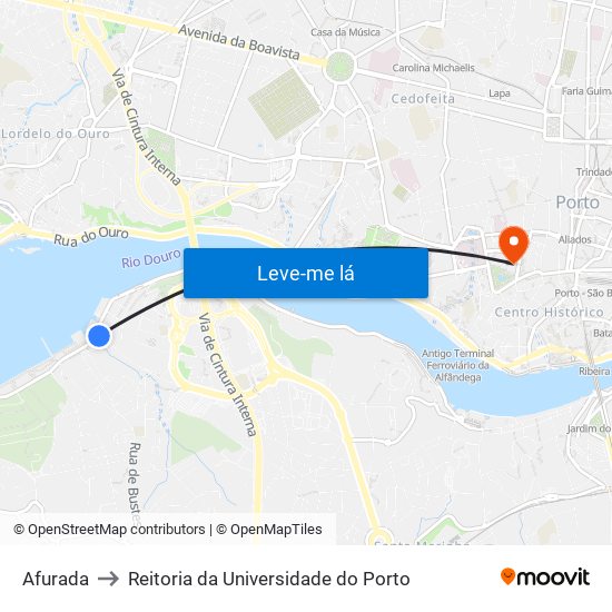 Afurada to Reitoria da Universidade do Porto map